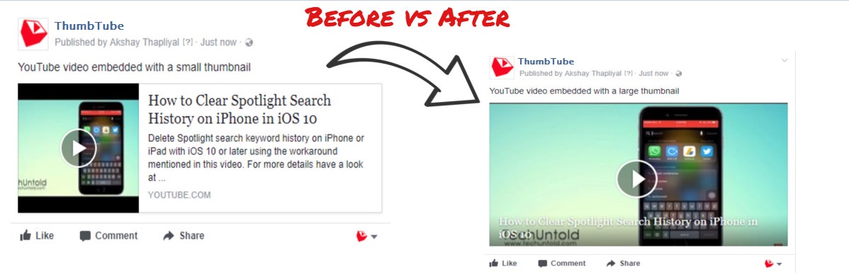 Create big thumbnail YouTube videos for Facebook
