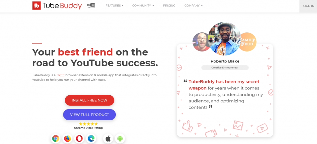 TubeBuddy homepage