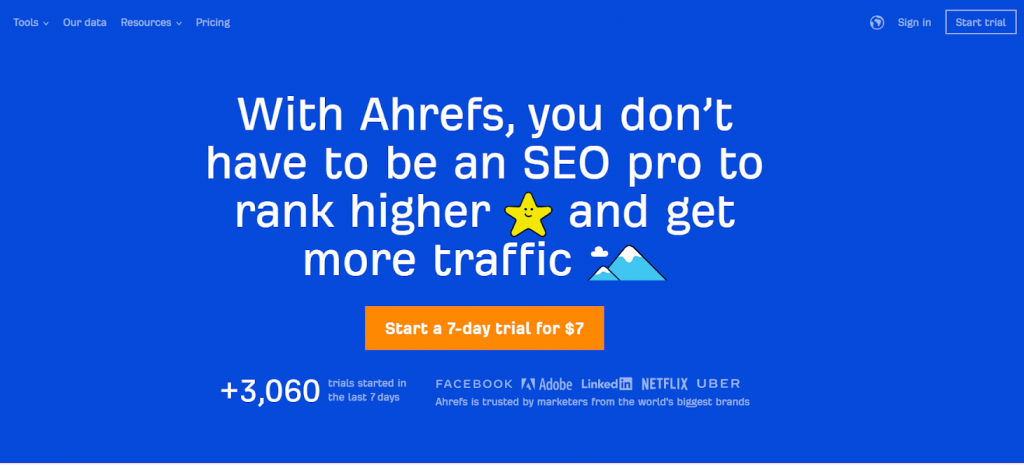 Ahrefs homepage