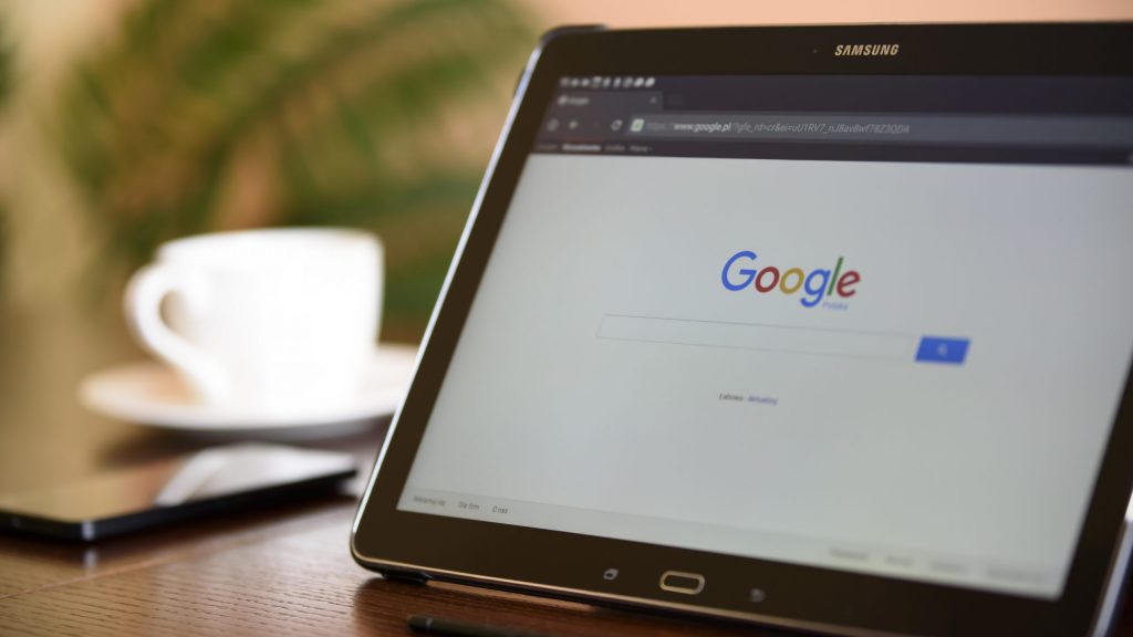 Black samsung tablet on google page