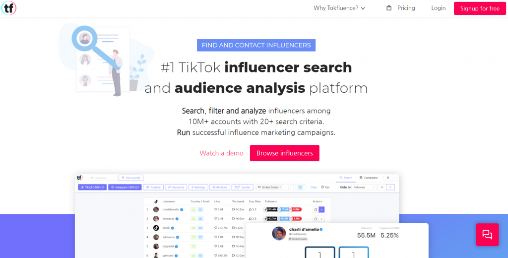 Tokfluence homepage 