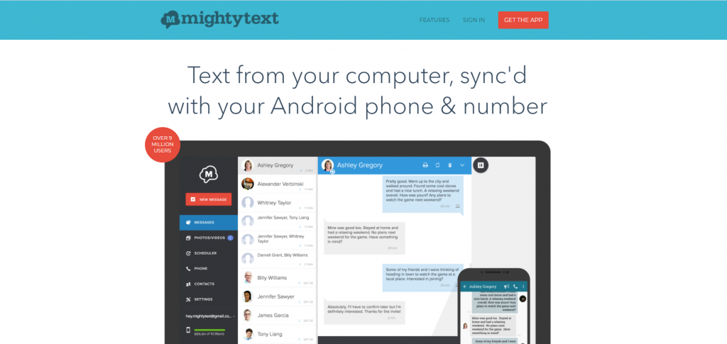 MightyText homepage