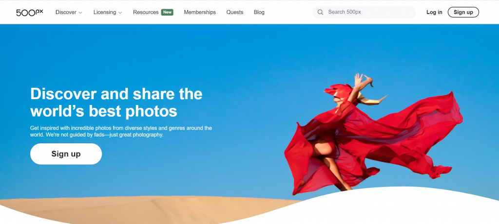 500px homepage