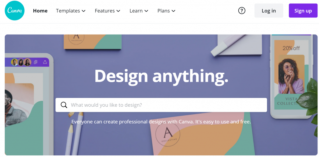 Canva homepage