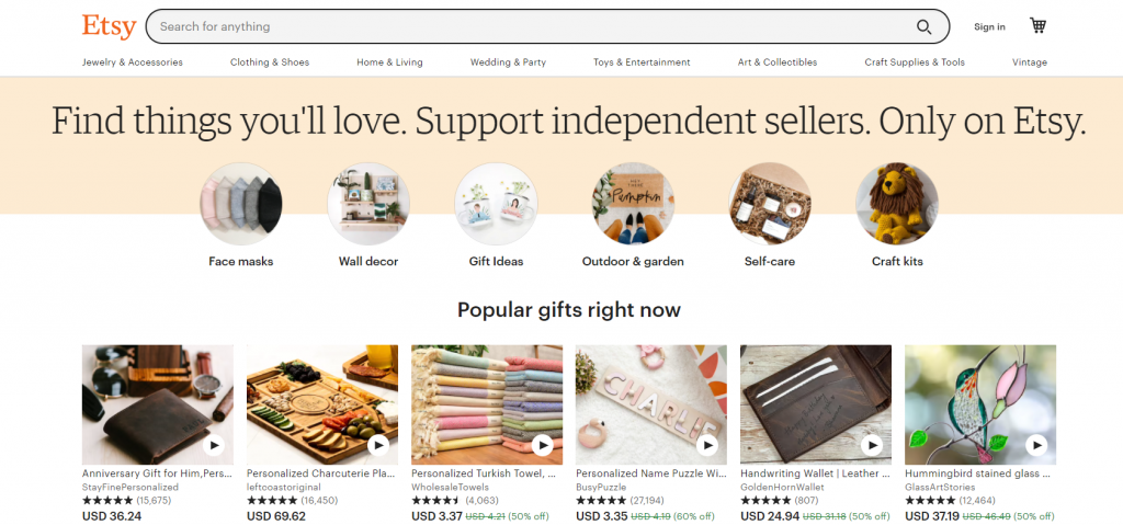 Etsy homepage