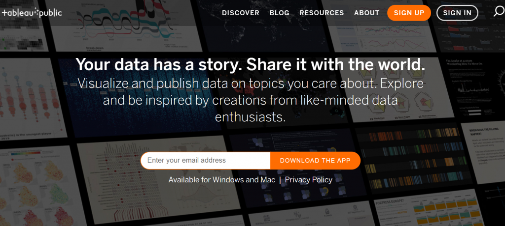 Tableu Public homepage