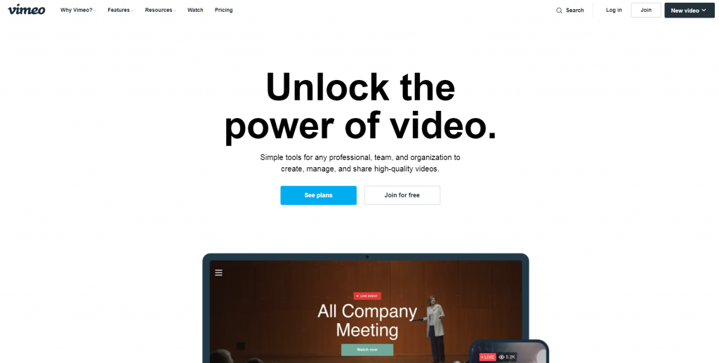 Vimeo homepage