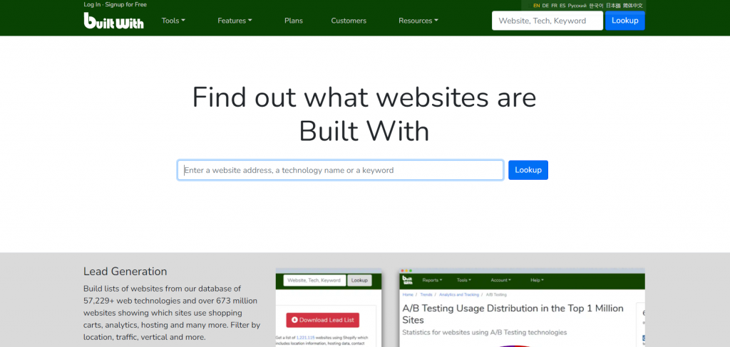 BuiltWith homepage