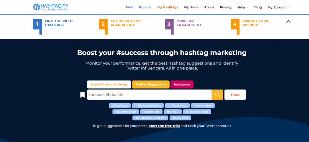 Hashtagify homepage