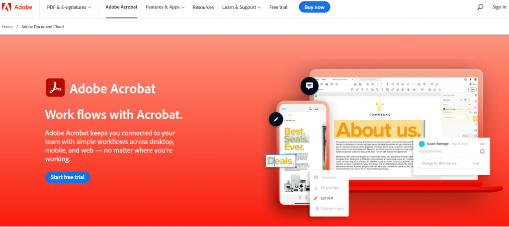 Adobe Acrobat homepage