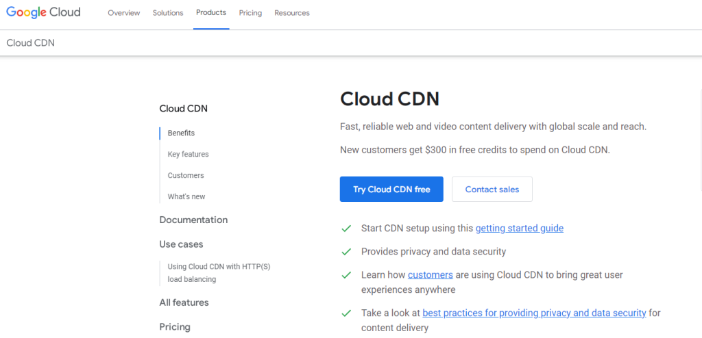 Google Cloud CDN website