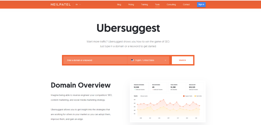 Ubersuggest homepage